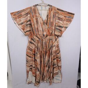 Soft Surroundings Dress Womens 2X Orange Brown Abstract Flutter Sleeve Boho Midi